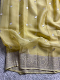 Light Yellow Pure Khaddi Chiffon Silk Banarasi Saree
