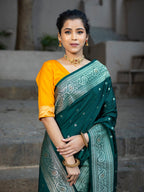 Bottle Green Swarovski Intricate Stone Work Banarasi Mashru Silk Saree