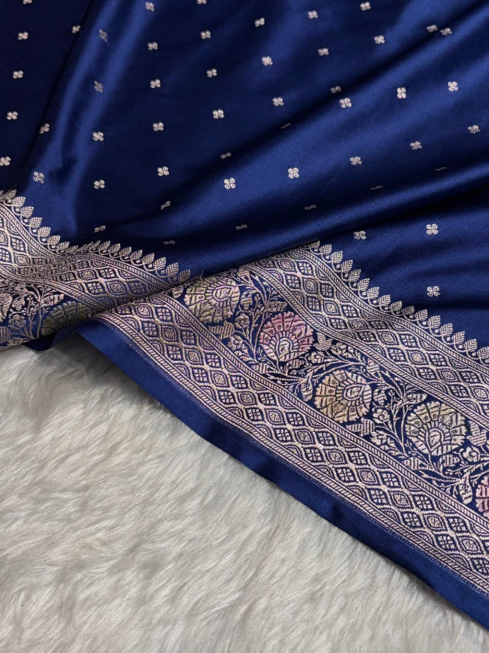 Navy Blue Meenakari Mashru Katan Silk Banarasi Saree