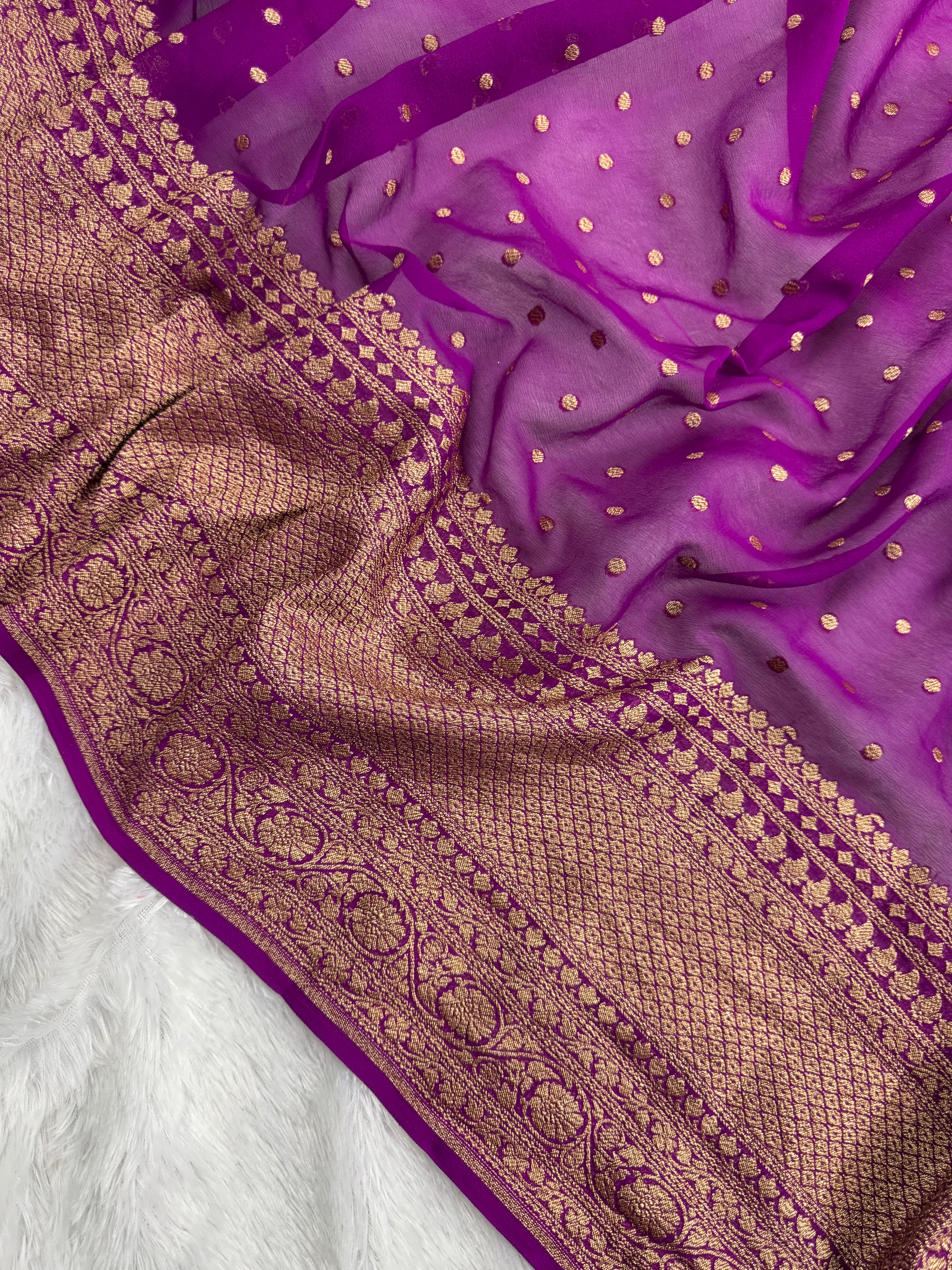 Purple Pure Khaddi Georgette Silk Banarasi Saree