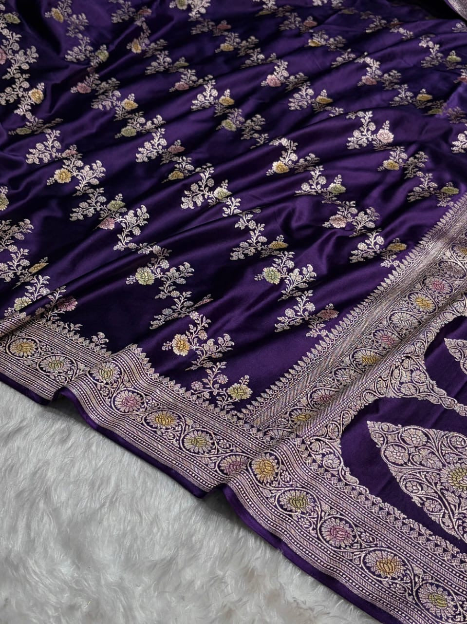 Purple Meenakari Mashru Katan Silk Banarasi Saree