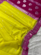Yellow & Rani Pink Pure Khaddi Chiffon Silk Banarasi Saree