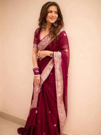 Maroon Pure Khaddi Chiffon Silk Banarasi Saree