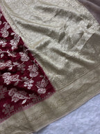 Maroon & Tusser Pure Khaddi Georgette Silk Banarasi Saree