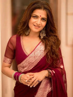 Maroon Pure Khaddi Chiffon Silk Banarasi Saree