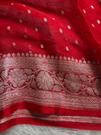 Red Pure Khaddi Chiffon Silk Banarasi Thousand Booti Saree