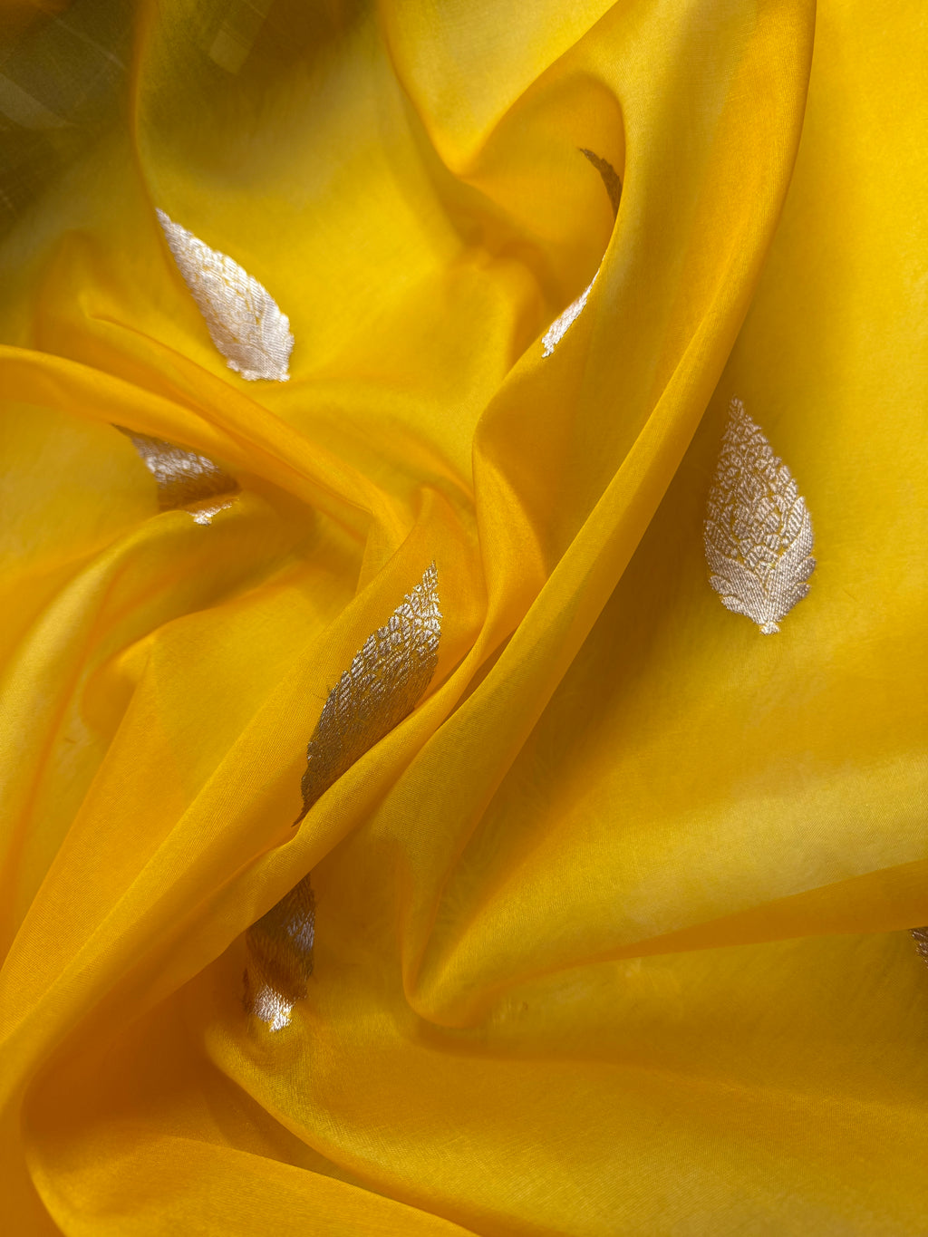 Yellow & Red Pure Kora Organza Silk Banarasi Saree