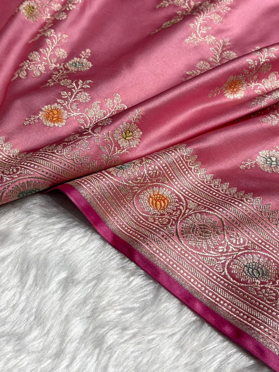 Pink Meenakari Mashru Katan Silk Banarasi Saree
