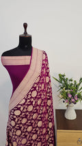 Deep Garnet Pure Khaddi Georgette Silk Banarasi Saree
