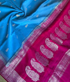 Sky blue & Rani Pink Pure Khaddi Chiffon Silk Banarasi Saree