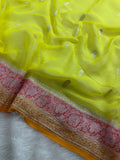 Lemon 3D Pure Khaddi Chiffon Silk Banarasi Saree