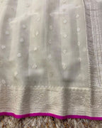 Ivory & Rani Pink Pure Khaddi Chiffon Silk Banarasi Saree