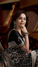 Nita Ambani Black Pure Katan Silk Banarasi All Over Sona Roopa Jall Work Saree