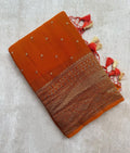 Burnt Orange Pure Khaddi Georgette Silk Banarasi Big Border Dana Saree