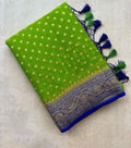 Light Green & Blue Pure Khaddi Georgette Silk Banarasi Border Dana Booti Saree