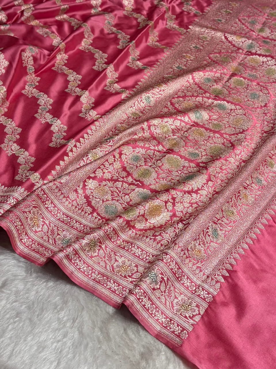 Rosy Pink Meenakari Mashru Katan Silk Banarasi Saree