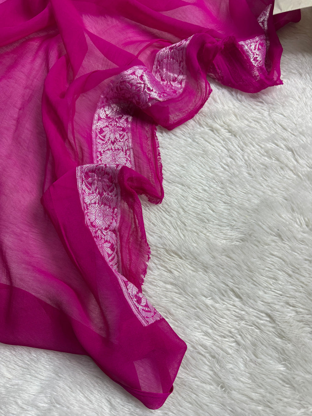 Pink & Hot Pink Pure Khaddi Chiffon Silk Banarasi Saree