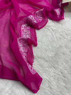 Pink & Hot Pink Pure Khaddi Chiffon Silk Banarasi Saree