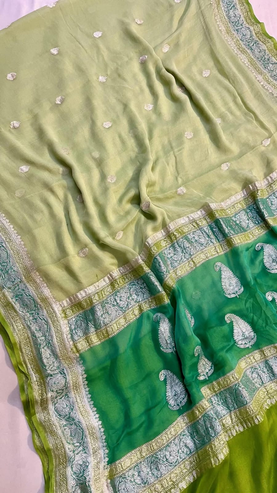 Pastels Pure Khaddi Chiffon Silk Banarasi 3d Saree