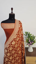 Brick Pure Khaddi Georgette Silk Banarasi Saree