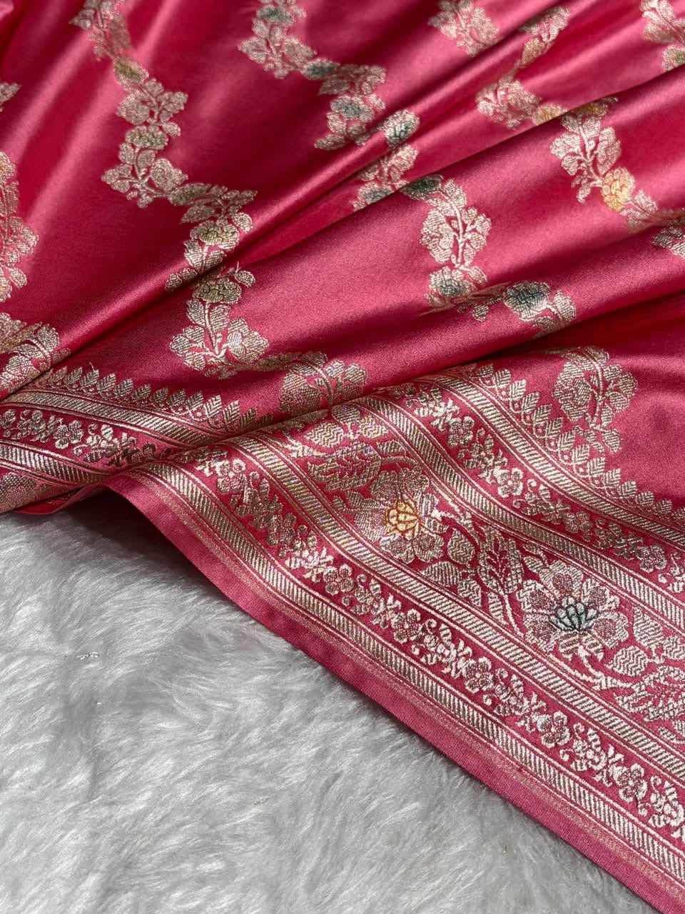 Rosy Pink Meenakari Mashru Katan Silk Banarasi Saree