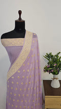 Light Lavender Pure Khaddi Georgette Silk Banarasi Saree