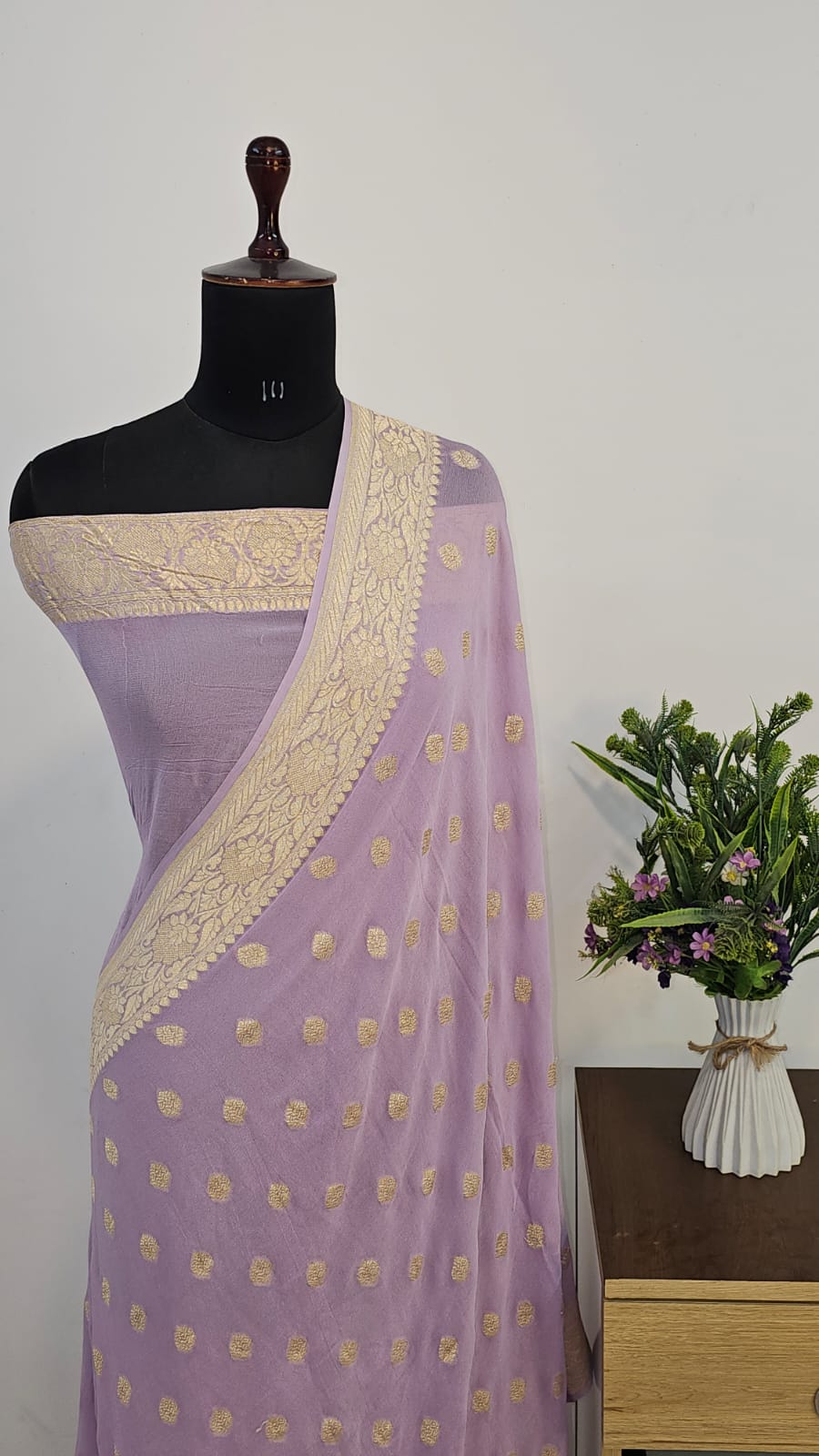 Light Lavender Pure Khaddi Georgette Silk Banarasi Saree