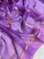 Lavender Stripe Sona & Roopa Pure Kora Organza Silk Banarasi Saree