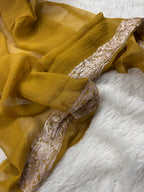 Golden Mustard Pure Khaddi Chiffon Silk Banarasi Saree