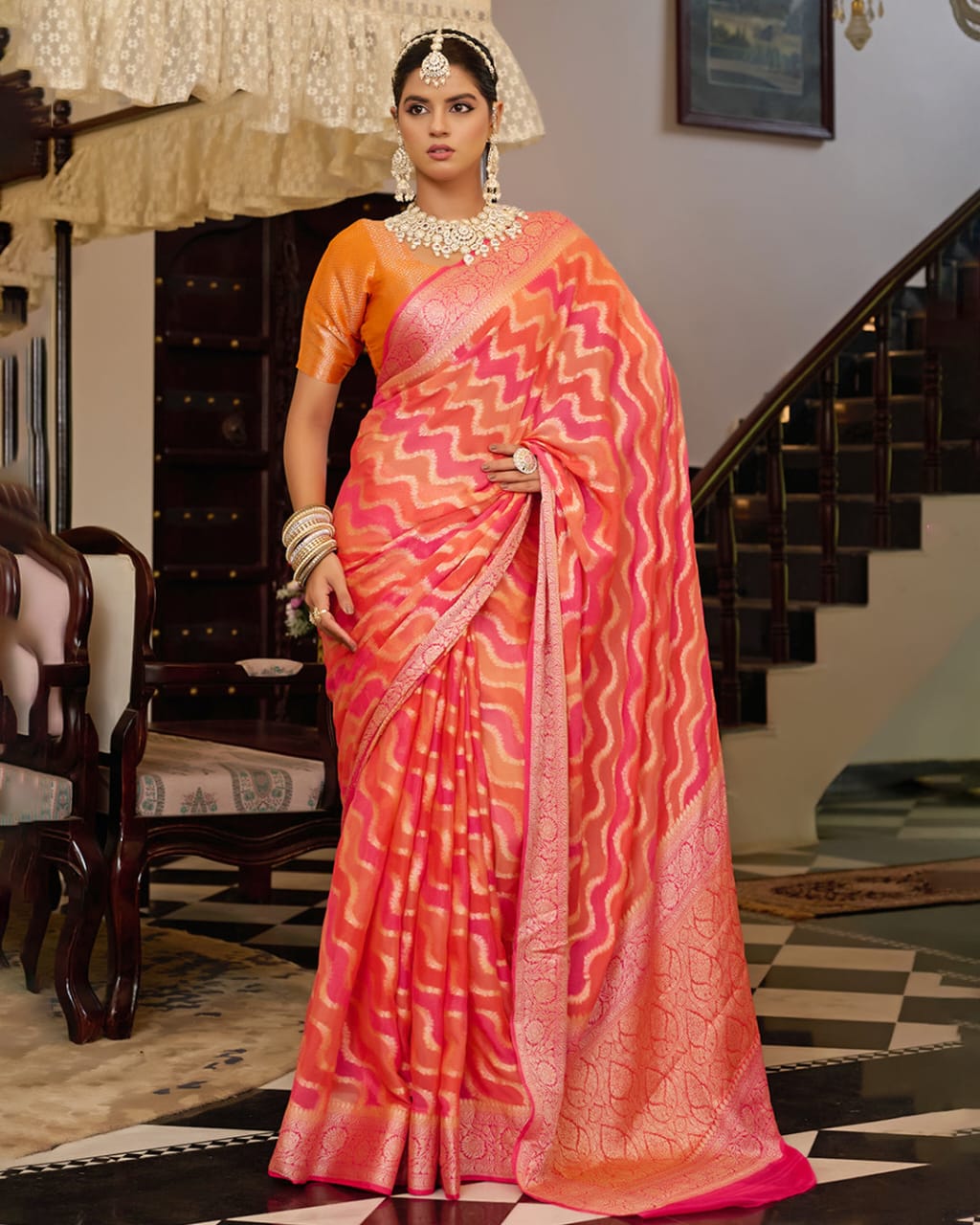 Rangkat Pure Chiffon Silk Banarasi Saree