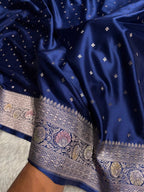 Navy Blue Meenakari Mashru Katan Silk Banarasi Saree