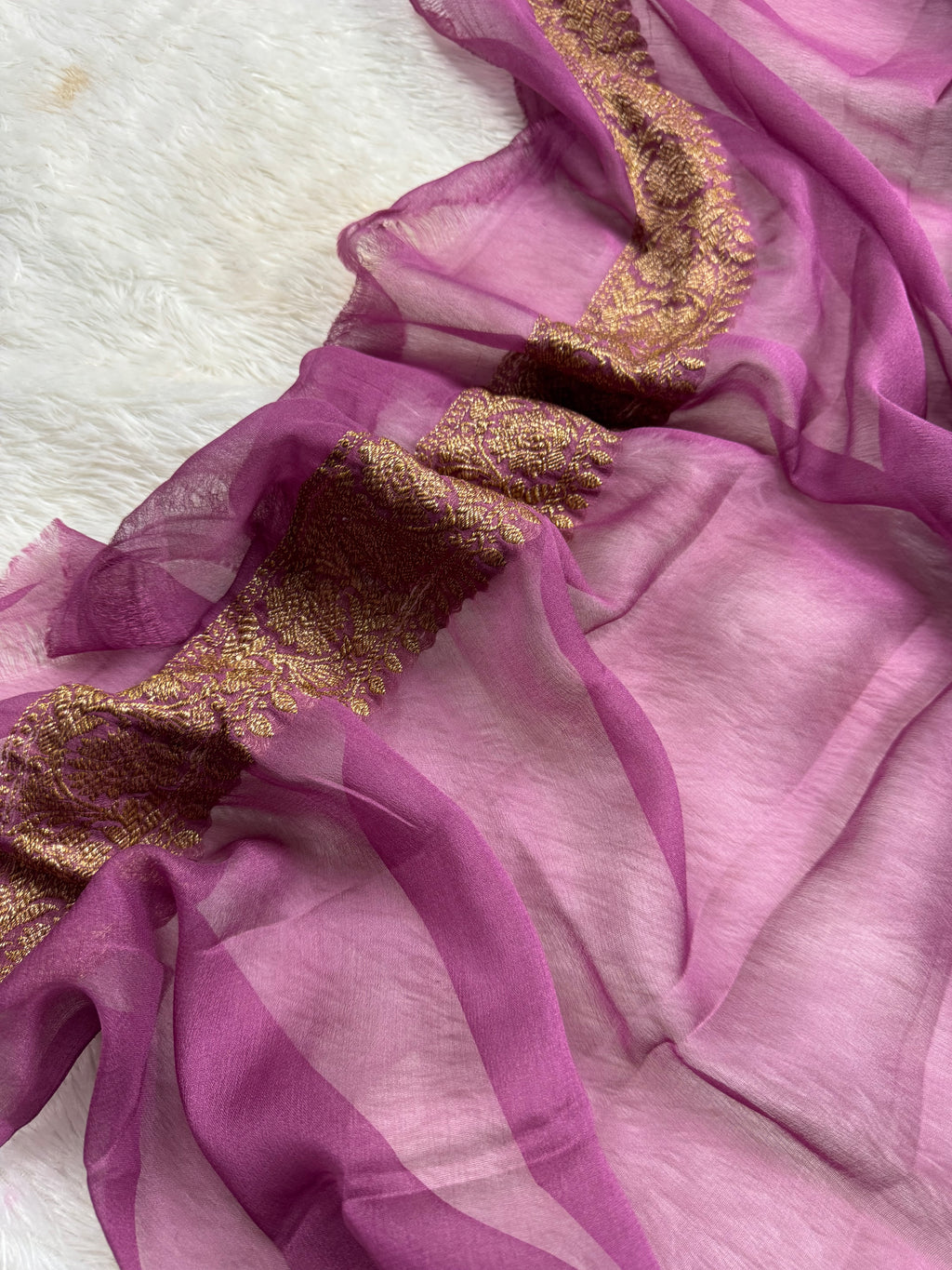 Dusty Mauve Pure khaddi Chiffon Silk Banarasi Saree