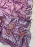 Lavender Pure Khaddi Tissue Chiffon Sona & Roopa Meenakari Banarasi Saree