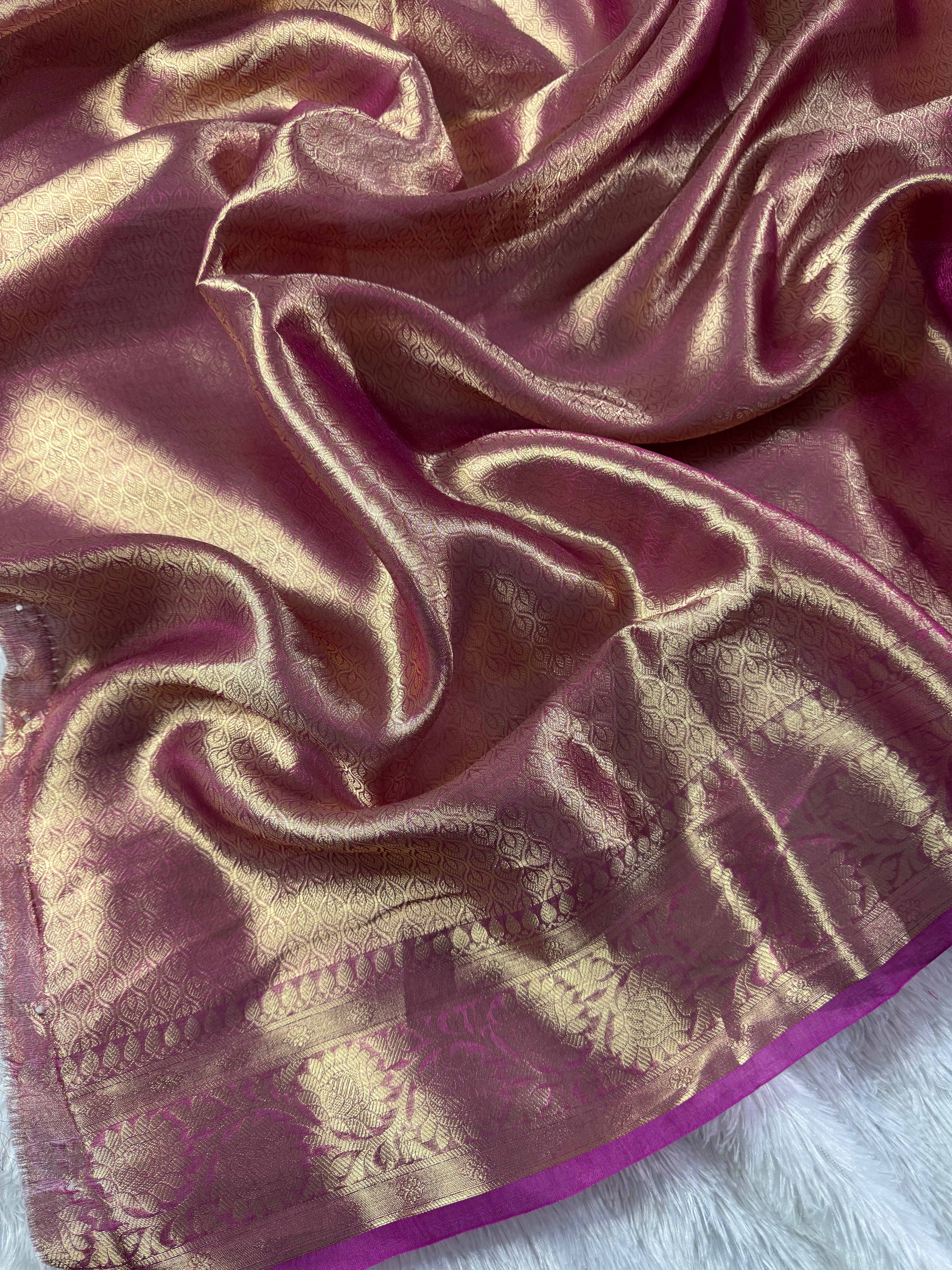 Rani Pink Pure Brocade Tissue Silk Banarasi Saree