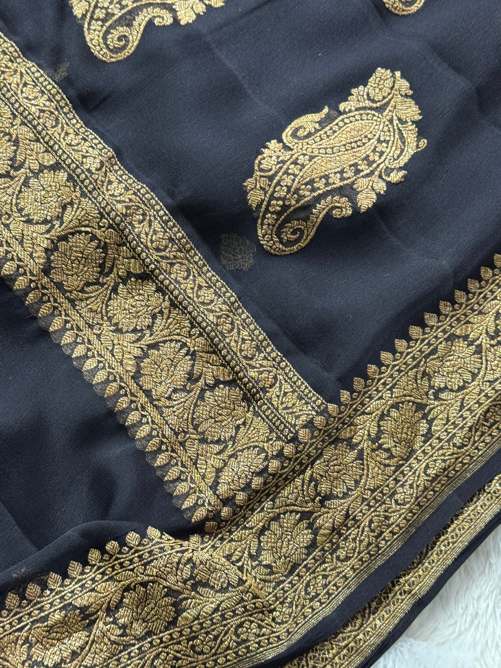 Black Pure khaddi Chiffon Silk Banarasi Saree