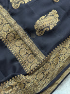 Black Pure khaddi Chiffon Silk Banarasi Saree