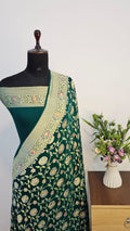Bottle Green Handbrush Meenakari Pure Khaddi Georgette Silk Banarasi Saree