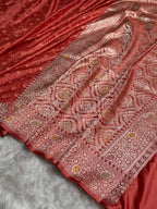Rust Red Tanchui Meenakri Mashru Katan Silk Banarasi Saree