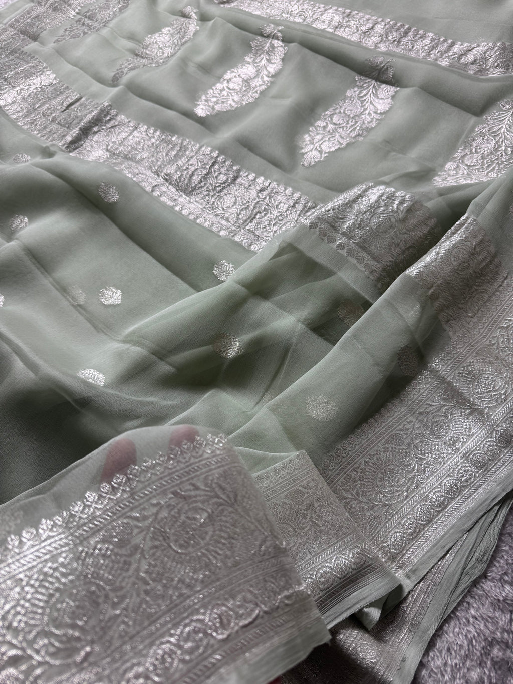 Pista Green Pure Khaddi Chiffon Silk Banarasi Saree