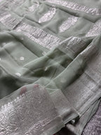 Pista Green Pure Khaddi Chiffon Silk Banarasi Saree