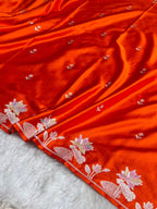 Orange Meenakari Mashru Katan Silk Banarasi Saree