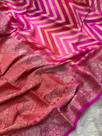 Rani Pink Rangkat Pure Chiffon Silk Banarasi Saree