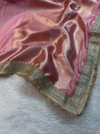 Blush Pink Tissue Silk Banarasi Saree With Designer Lace Work