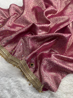 Rani Tissue Silk Saree With Ghungroo & Mirror Work Designer Border Lace Saree