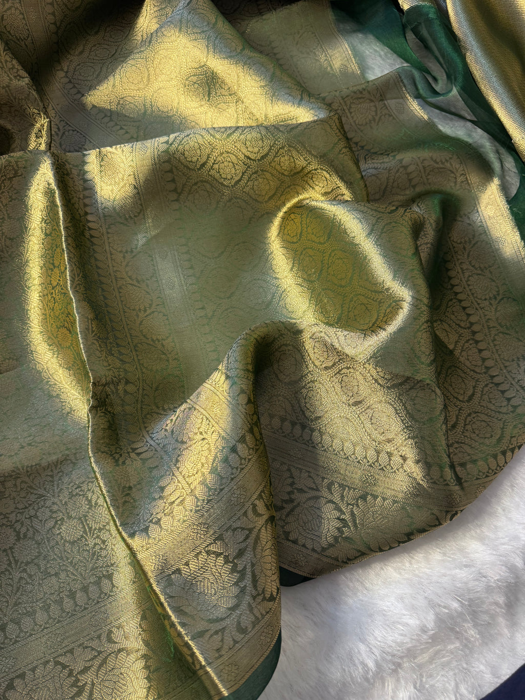 Dark Green Pure Tissue Silk Banarasi Saree