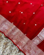 Red Pure Khaddi Chiffon Silk Banarasi Saree