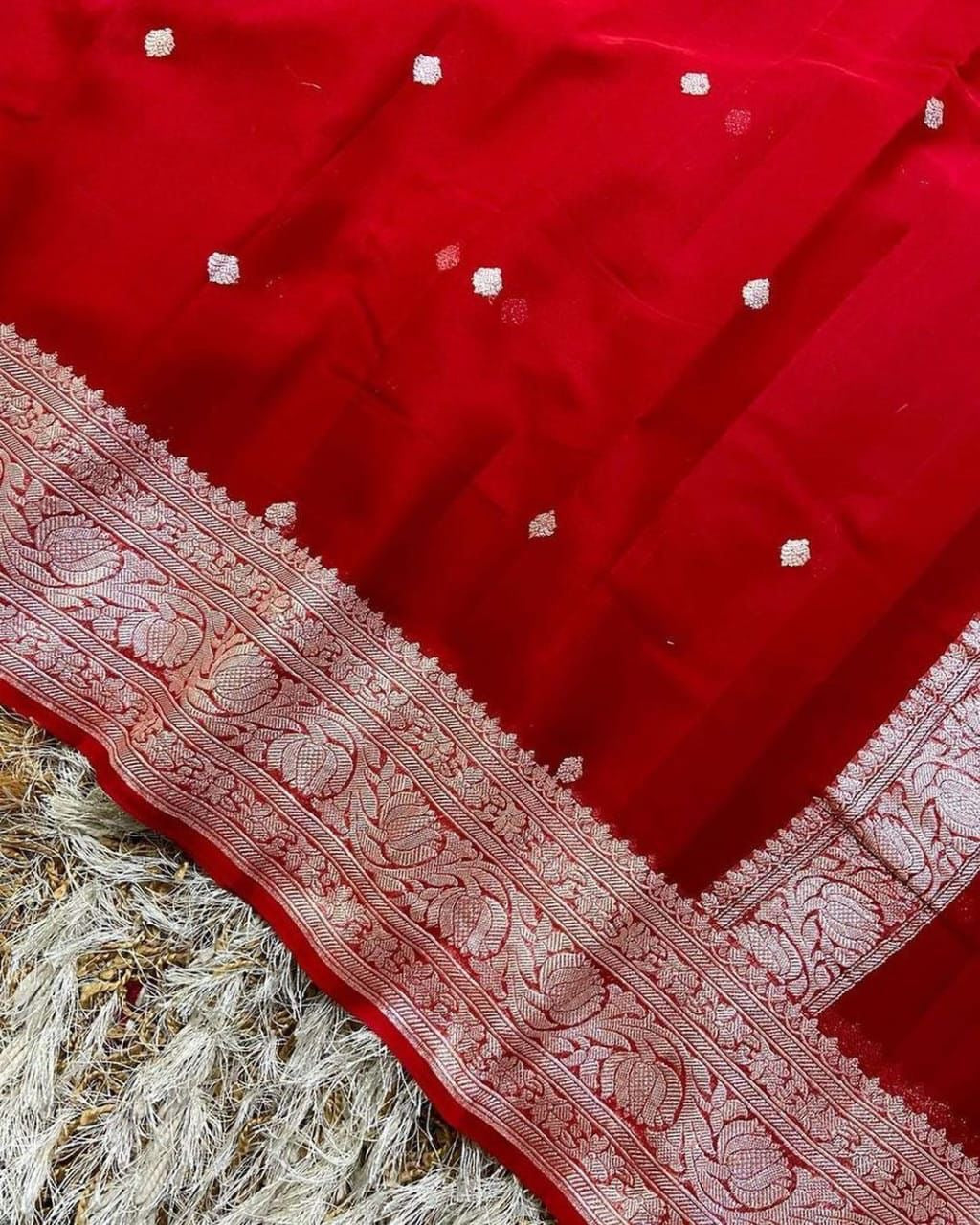 Red Pure Khaddi Chiffon Silk Banarasi Saree