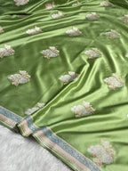 Pista Meenakari Mashru Katan Silk Banarasi Saree