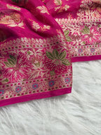 Rani Pink Pure Chiffon Silk Banarasi Saree