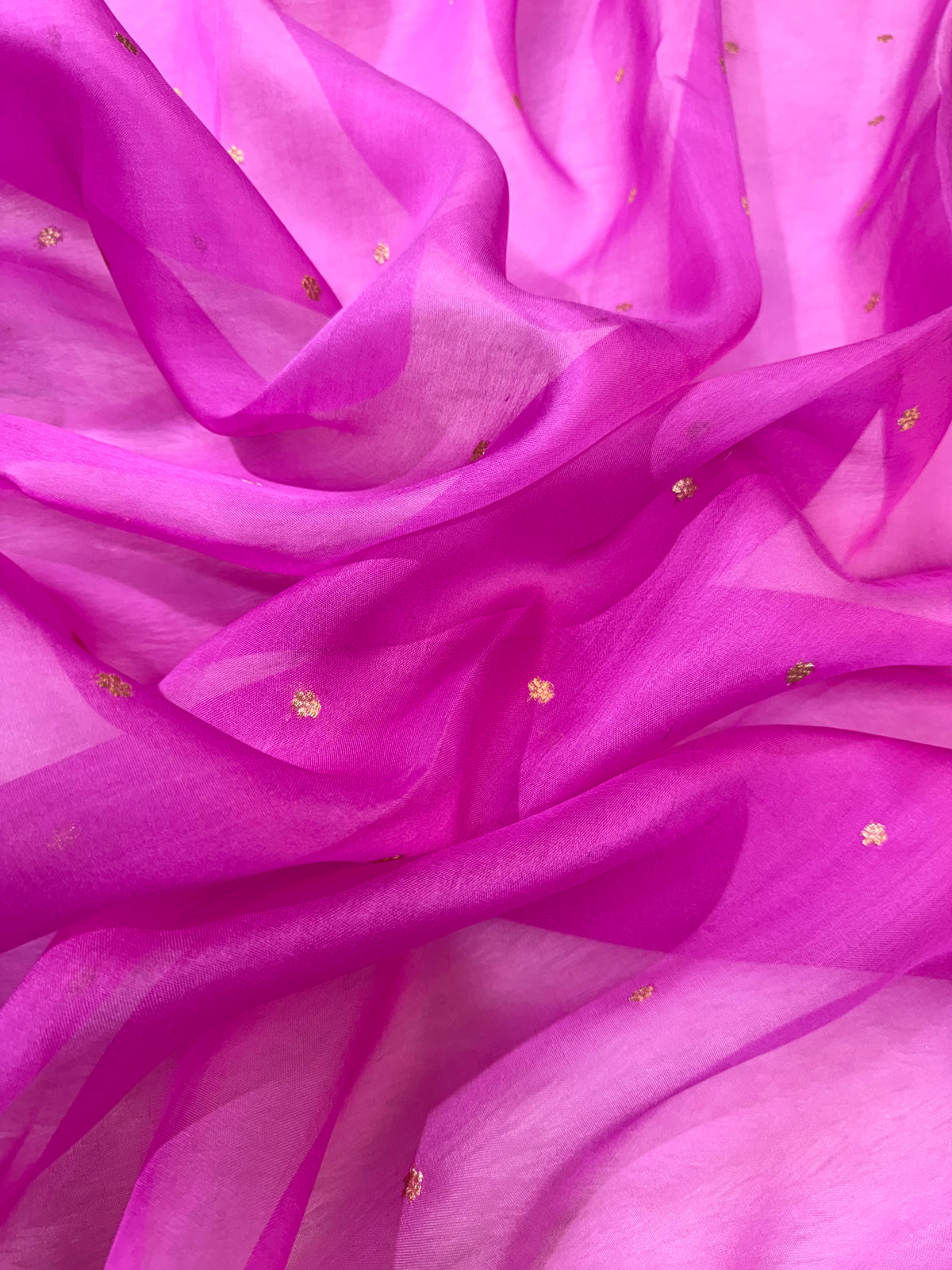 Magenta Pink & Green Pure Kora Organza Silk Banarasi Saree